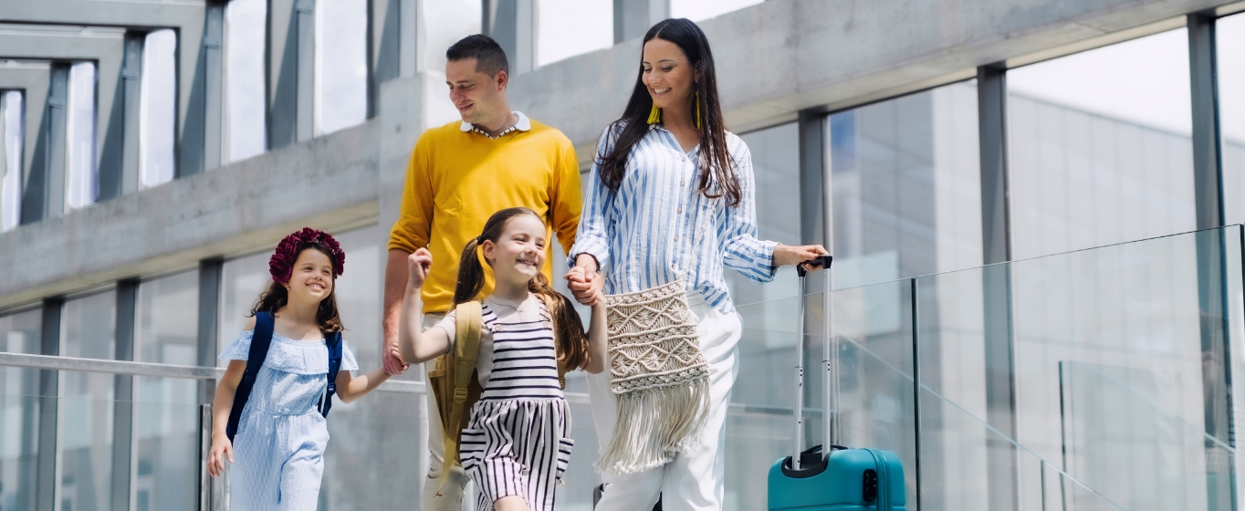 A young family on a holiday trip