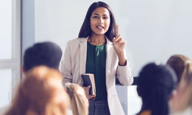 Woman giving a lecture about credit counseling